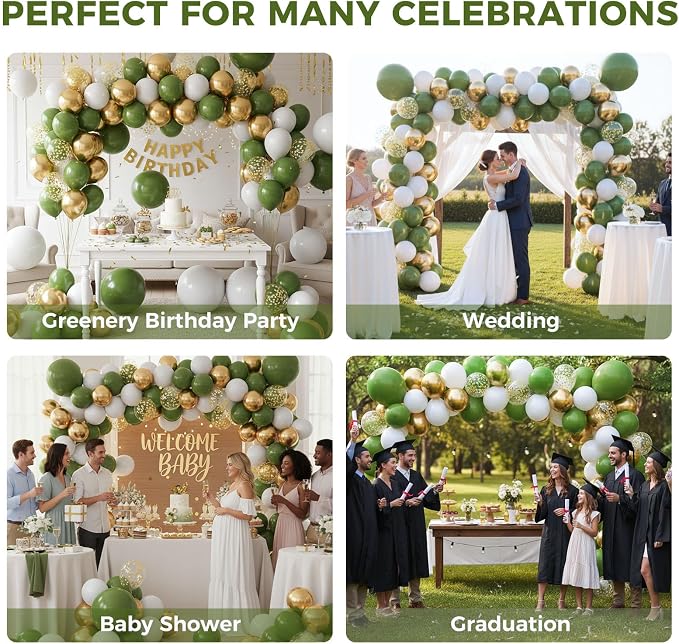 LOVESTOWN 150PCS Green White Gold Balloons Different Size of 18 12 10 5Inch | - Image 5