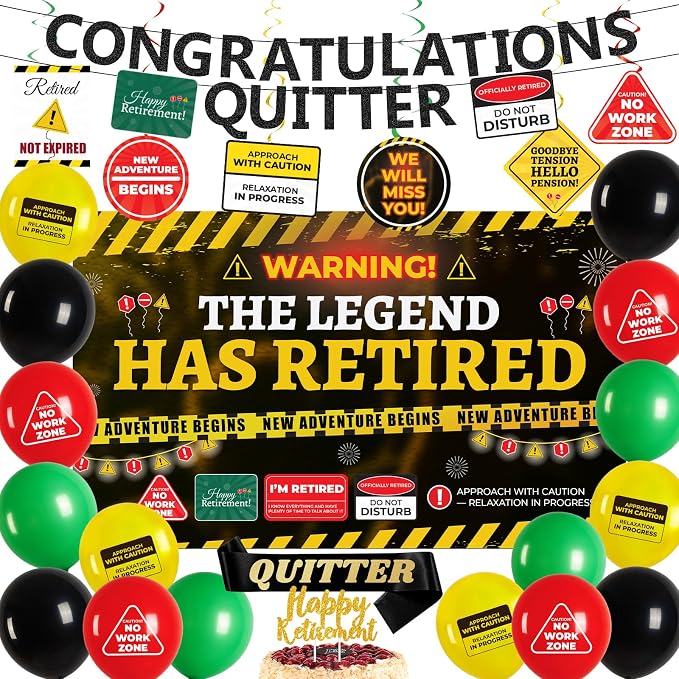 Retirement Party Decorations for Coworker, Funny Warning Theme Happy Retirement by Fanuk