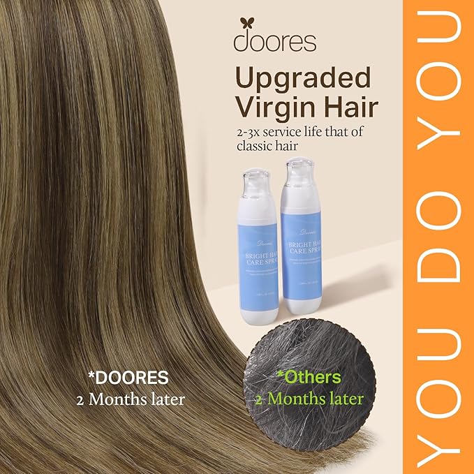 DOORES Human Hair Extensions Clip in Chocolate Brown to Caramel Blonde 20 Inch 7pcs 120g Real Hair Extensions Clip in Straight Balayage Silky Weft