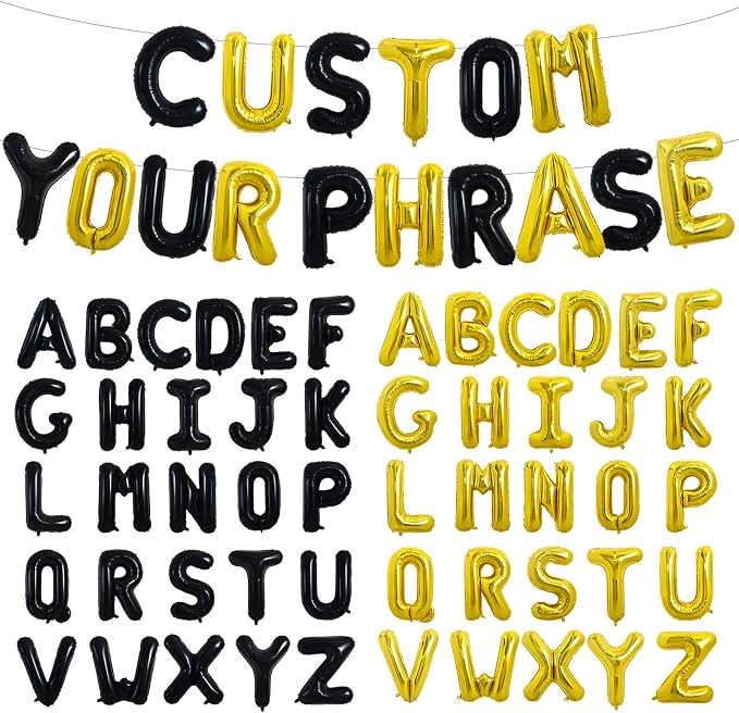 TONIFUL Black and Gold Letter Balloons 52 Pcs 2 Sets A-Z Alphabet Banner Kit 16 by TONIFUL