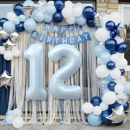 Foil 12 Balloon, Light Matte Sky Blue Big Number 12 Balloons - Image 5