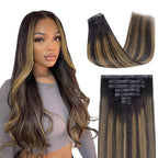 Lashey Seamless Clip in Hair Extensions Human Hair Natural Black Mixed Chestnut Brown 24 Inch Long Clip in Hair Extensions 110g 7pcs Straight Real Human Hair for Black Women