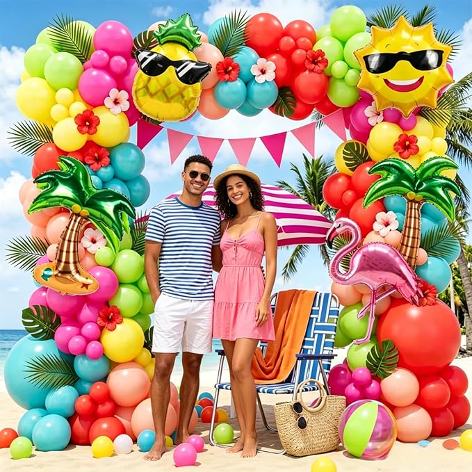 161pcs Summer Tropical Balloon Arch Garland Kit -Hot Pink Red Orange Green - Image 4