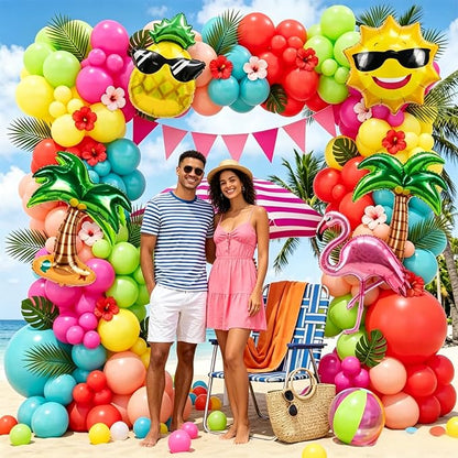 161pcs Summer Tropical Balloon Arch Garland Kit -Hot Pink Red Orange Green - Image 4