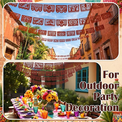 Boao 4 Packs 60 ft Mexican Party Decorations Fiesta Banner Plastic Papel Picado - Image 5