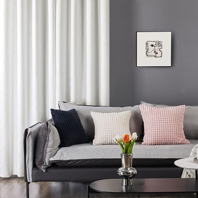 Deconovo Blackout Grommet Silver Pattern Printed Curtains, Pure White, 52W x - Image 3