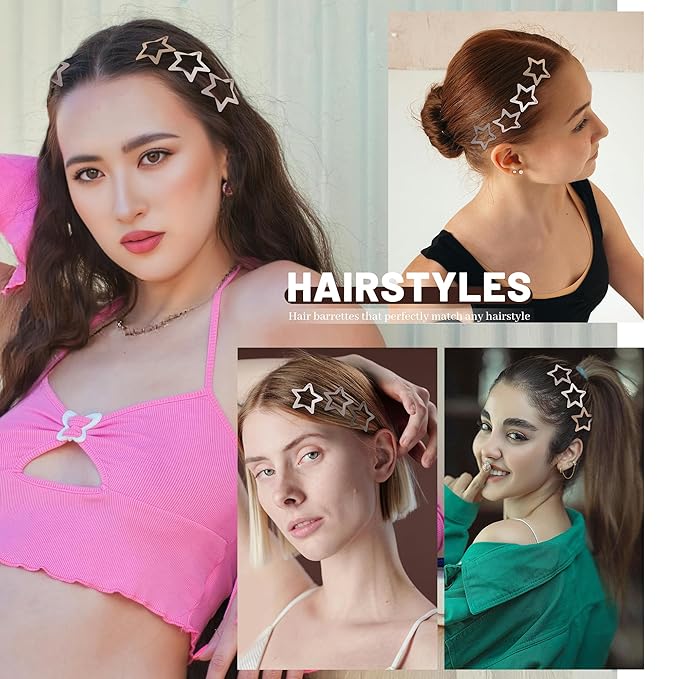 30 Pcs Metal Star Hair Clips 2000s Y2K Snap Barrettes 1.25 In Non Slip Star Hair Accessories for Women,Matte Multiple Brown