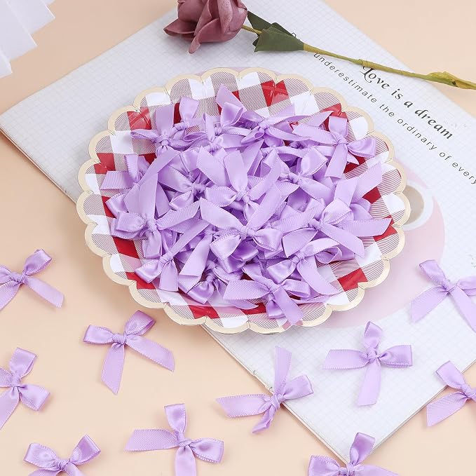 Purple Mini Bows 1.57" 100PCS Small Satin Ribbon Bows - Image 3