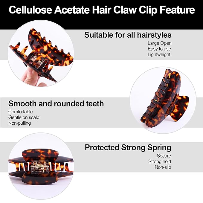 Big Claw Hair Clips for Women Hair Jaw Clips Large Hair Claw Clamps Acetate Hair Clip 2 Pack,Tortoise/Beige