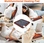 Natural Blue Jade Heating Pad, Infrared Heating Pad, Far Infrared Heating Pads with Travel Bag and Chair Strap, Smart Controller with Memory Function, Auto Shut Off (Brown, 17 in x 17 in)