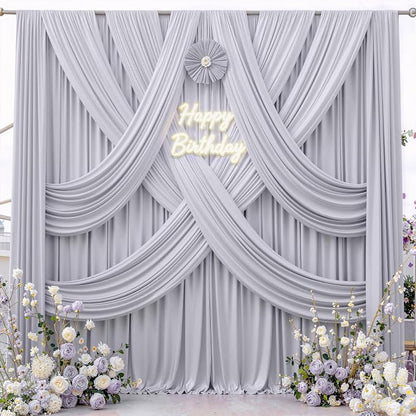 50 ft x 10 ft Wrinkle Free Silver Backdrop Curtain - Image 3