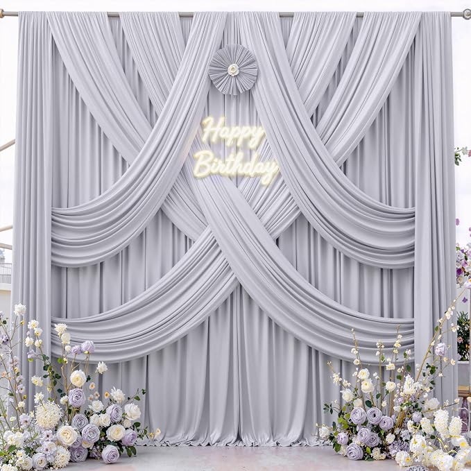 40 ft x 10 ft Wrinkle Free Silver Backdrop Curtain - Image 3