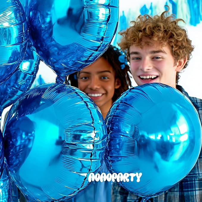 25Pcs Blue Round Shaped Foil Balloons 18 Inch Mylar Balloon | Helium - Image 3