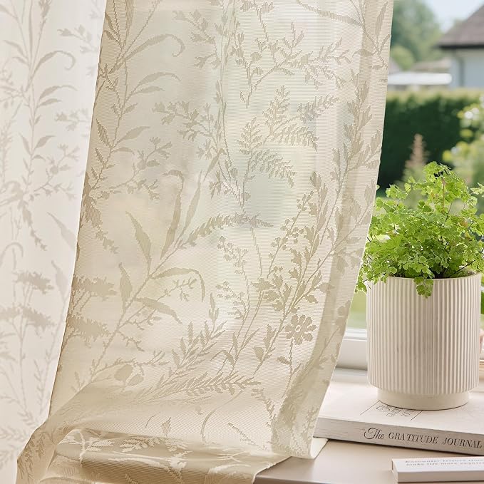 Anmao Taupe Semi Sheer Light Filtering Curtains 63 Inches Long 2 Panels by Anmao