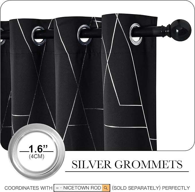 NICETOWN Blackout Curtains for Patio, Modern Foil Printed Geometric Line Home - Image 2