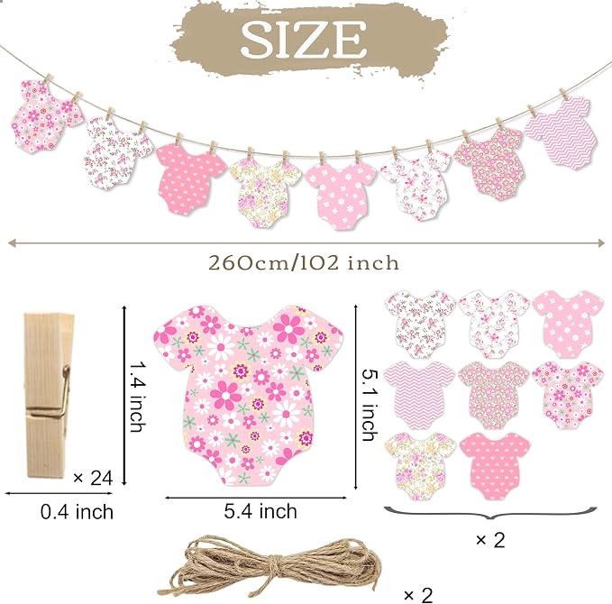 Pink Floral Baby Shower Banner for Girls, Baby Girl Onesie Garland, Boho Pink - Image 4
