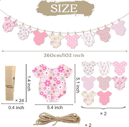 Pink Floral Baby Shower Banner for Girls, Baby Girl Onesie Garland, Boho Pink - Image 4