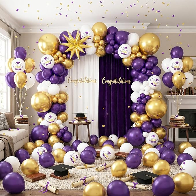 60pcs Purple Gold Graduation Balloons, Class Of 2026 Hat Printed Balloon - Image 4