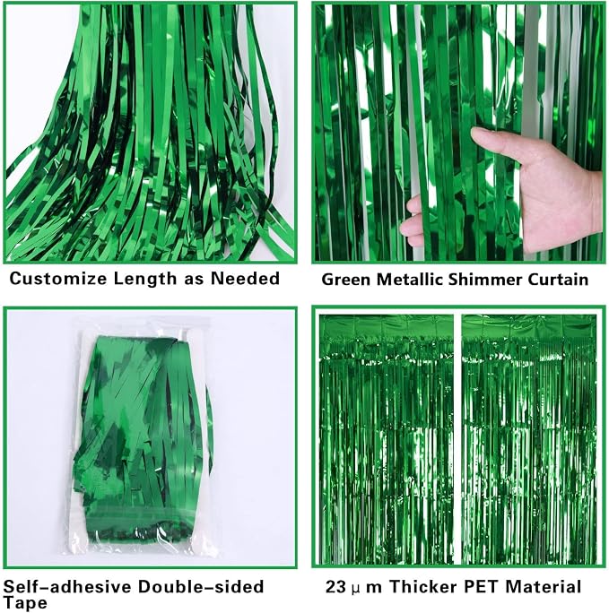 2 Pack Green Tinsel Curtain Party Backdrop, 3.2Ft x 8.2Ft Metallic Tinsel Foil - Image 5