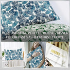 ZIMASILK 100% Pure Mulberry Silk Pillowcase for Hair and Skin Health,Both Sides 19 Momme Silk Floral Print,1pc(Queen 20''x30'',Blue Leaves)