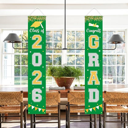 Graduation Decorations 2026 GRAD Banner Green Porch Door Sign Welcome Banner - Image 6