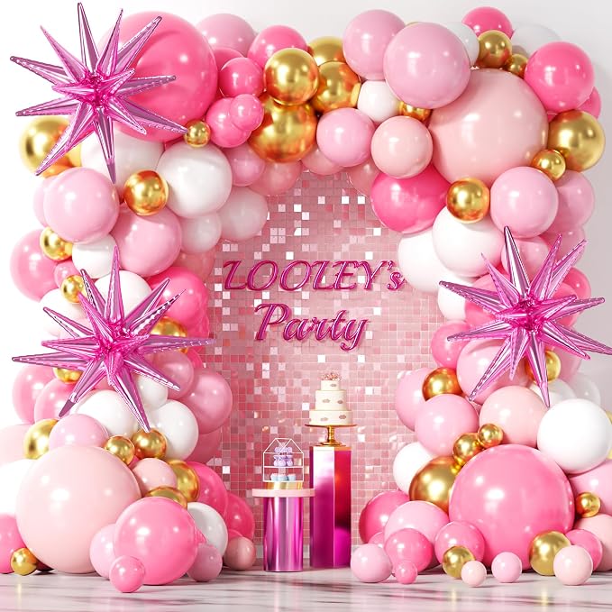 LOOLEY 137Pcs Pink and Gold Balloons Garland Arch Kit by LOOLEY