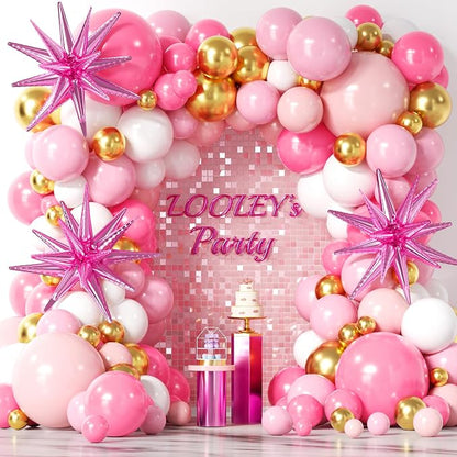 LOOLEY 137Pcs Pink and Gold Balloons Garland Arch Kit by LOOLEY