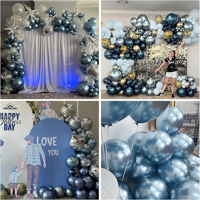 Jobkoo Metallic Blue Balloons, 12Inch Chrome Light Blue Balloons 30Pcs Pastel - Image 5