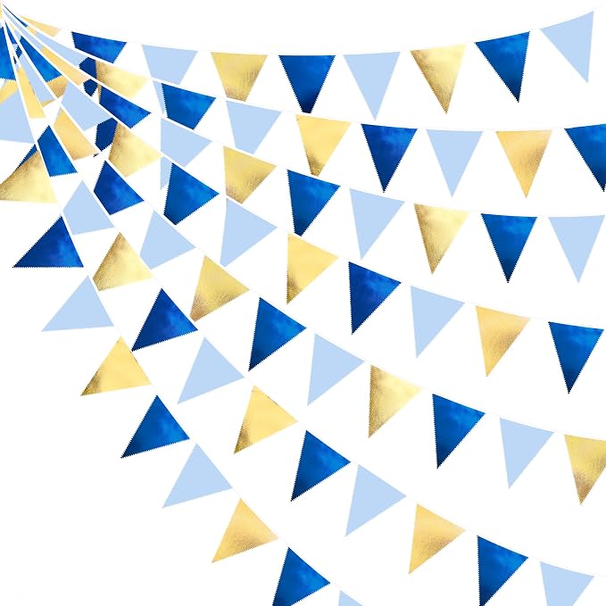 Gold Blue Party Decoration Gradient Blue and Gold Triangle Pennant Banner Flag by pinkblume