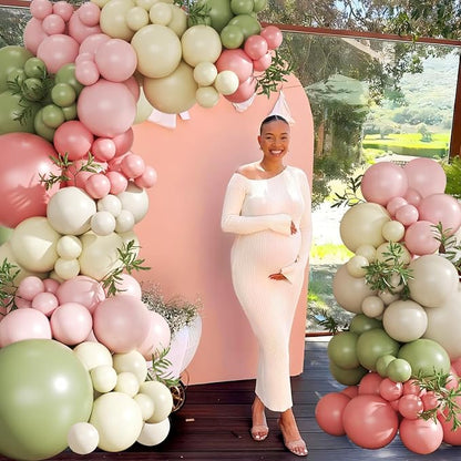 Sage Green Pink Yellow Pastel Balloon Arch Kit - Image 3