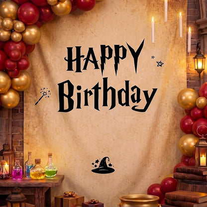 Oudain 29 x 39 Inch Magic Wizard Happy Birthday Banner, Vintage Burlap Birthday by Oudain