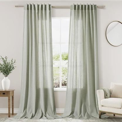 Sage Green Curtains 132 Inches Long 2 Panels by Nanspring