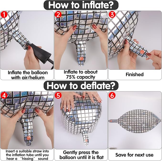 Fovths 12 Pieces Silver Disco Ball Balloons 18 Inch 4D Large Disco Balloon Foil - Image 4