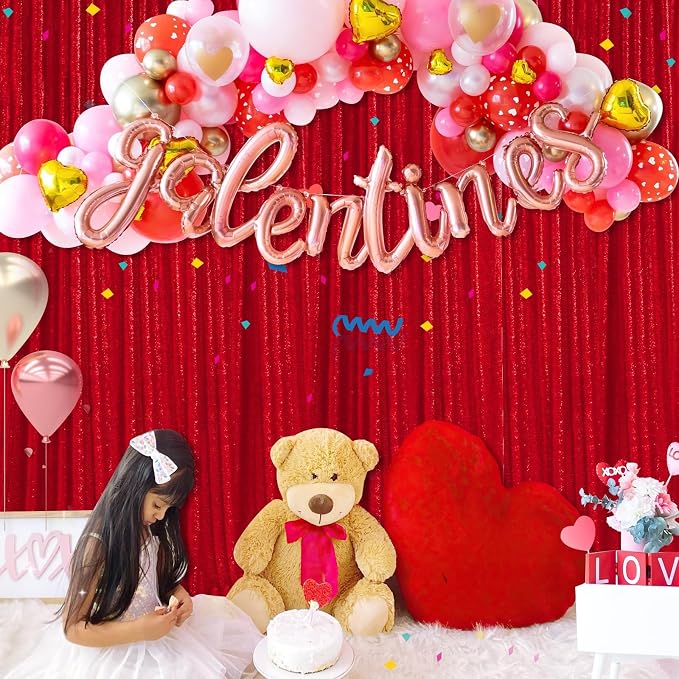 Sequin Backdrop Glitter Party Backdrop Curtain Red - 10ft x 10ft | Background - Image 4