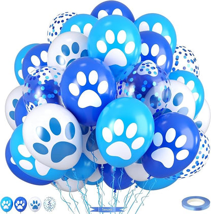Paw Print Balloons, 12 Inch Navy Light Blue White Paw Print Confetti Dog by Saxuxu