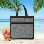 Mesh Shower Caddy Portable Quick Dry Tote Bag with Zipper & 2 Pockets, Large Caddy Mesh Shower Organizer for College Dorm, Swimming, Gym, Beach, Travel Essentials (Black)