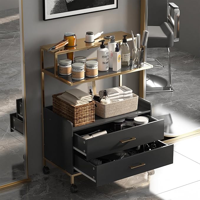 Salon Rolling Trolley with Lockable Wheels Storage Drawers Tool Organizer Barber Cart Mobile Hair Station Cabinet for Beauty Makeup Spa Massage Lash Tattoo Pedicure