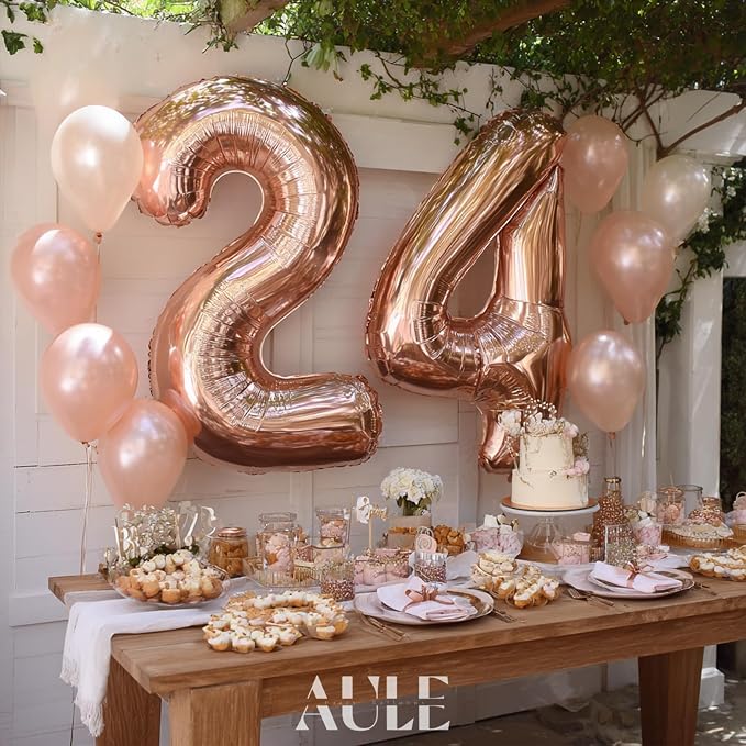 AULE 40 Inch Rose Gold 24 Balloon Number Foil 0-9 Birthday Big Numbers | - Image 3