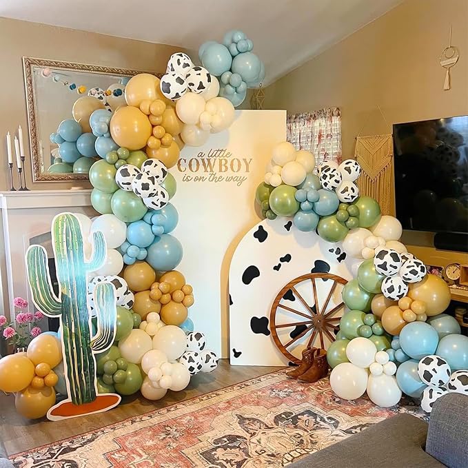 153 Pcs Green Cow Balloon Arch Garland Kit – Sage Green, Sand White, and Cow - Image 5