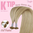 YoungSee K Tip Hair Extensions Human Hair Blonde Highlight Ktip Human Hair Extensions Golden Blonde Highlight 14inch 50s/50g