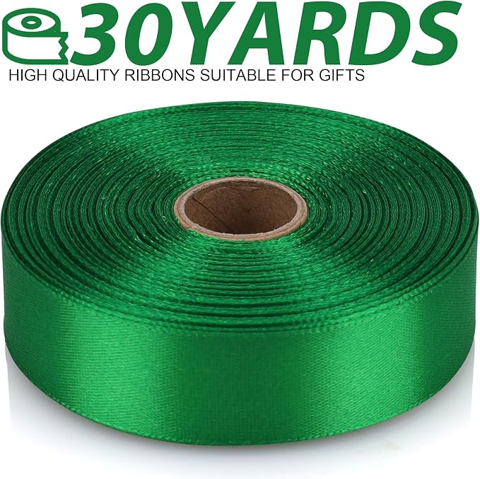 7/8 Inch 30 Yards Green Satin Craft Ribbon-Single Face Polyester Ribbon - Image 2