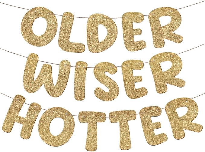 Fulmoon Set of 3 Pre Strung Older Wiser Hotter Glitter Banner Funny Birthday by Fulmoon