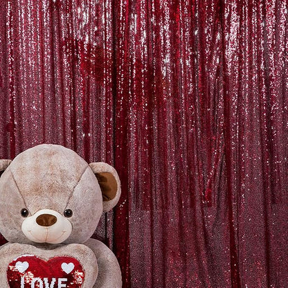 JYFLZQ Burgundy Sequin Backdrop Curtains 2ft x 8ft 2 Panel Glitter Photo Booth - Image 2