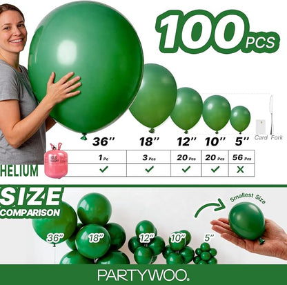 PartyWoo Dark Green Balloons 100pcs Emerald Hunter Forest Green Color | 36 18 - Image 7