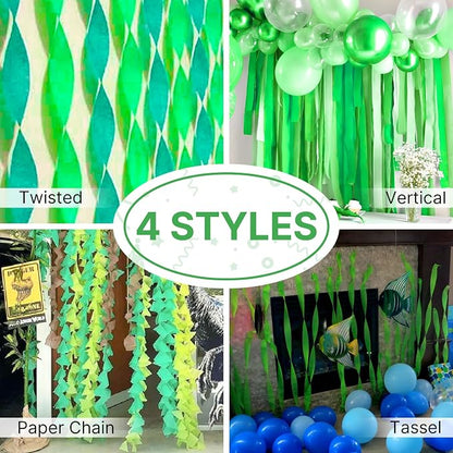 PartyWoo Green Pale Olive Crepe Paper Streamers 6 Rolls 492 FT | Birthday - Image 5