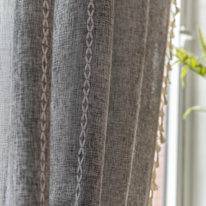 Sutuo Home Boho Curtain for Bedroom Living Room Kitchen, Semi Blackout Linen - Image 5