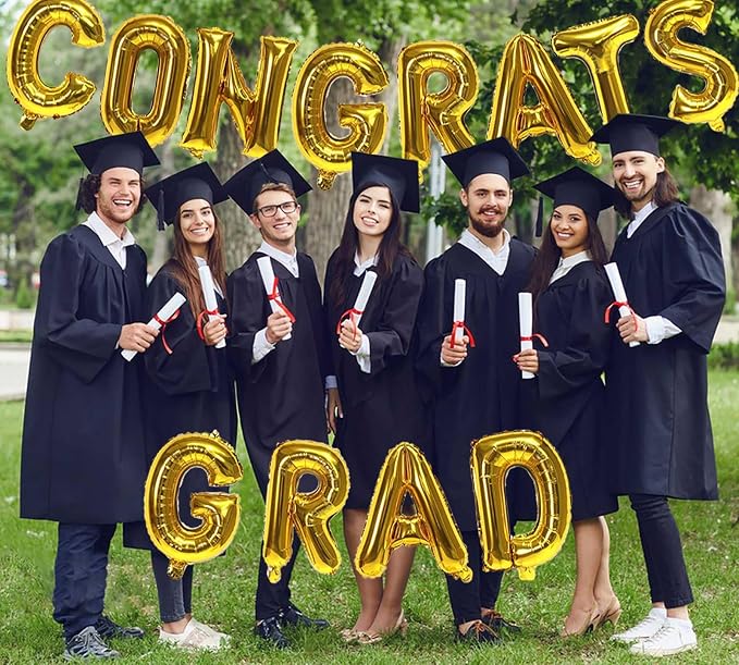 16 Inch Gold Congrats Grad Banner Balloons, Graduation Decorations 2026 - Image 4