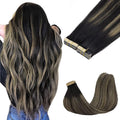 GOO GOO Tape in Hair Extensions Human Hair, 1B/19/1B Natural Black to Light Blonde, 18inch 100g 40pcs, Skin Weft Seamless Invisible, Silky Straight with Thick Ends, Remy Human Hair