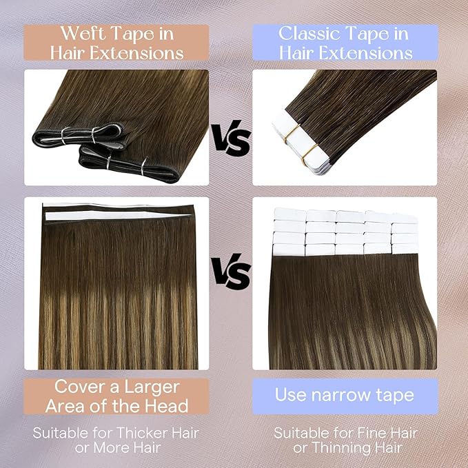 Full Shine Tape in Hair Extensions Human Hair Color 4 Medium Brown Ombre 24 Blonde And 4 Genius Weft Tape in Extensions Real Human Hair Double Weft 50G One Piece 22Inch Wire Adjustable Size