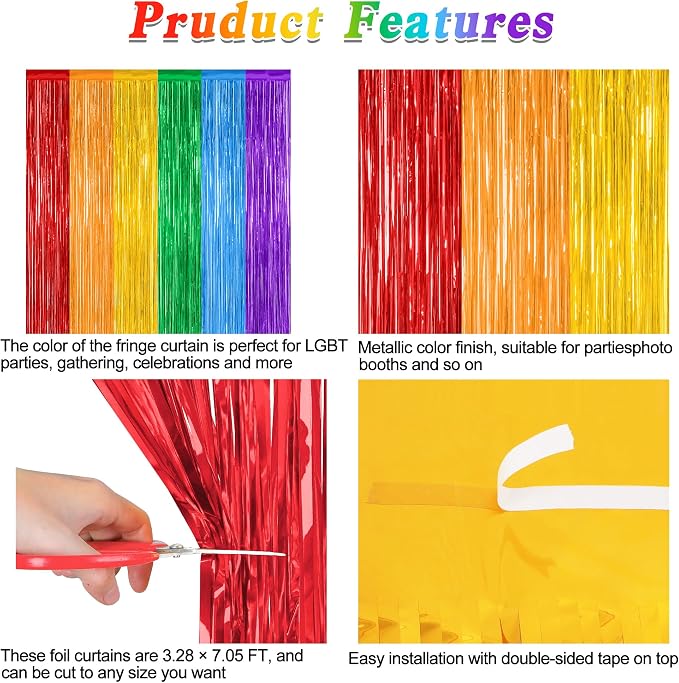 ZATAYE 12 Pack Rainbow Kindergarten Foil Curtain Streamer Decorations | Rainbow - Image 4